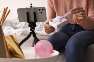 side-view-woman-opening-present