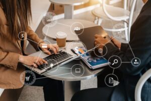 Co working process, team working.Coding software developer work