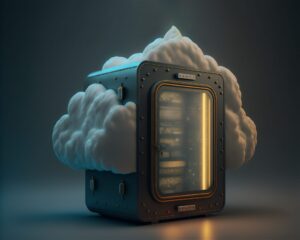 Cloud database storage concept. Cloudscape digital online server for global network. Web database backup computer infrastructure technology