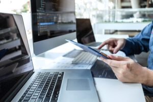 Developer programmer working on project in software development